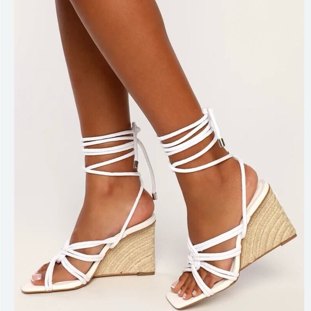 Steve Madden White Strappy Wedge Sandals